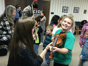 The Griffon String Quartet in the classroom